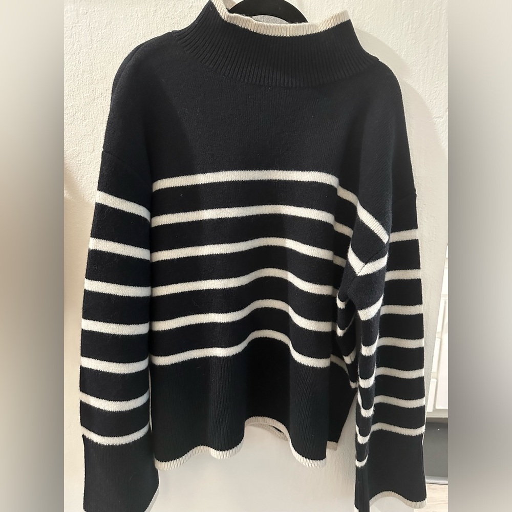 H&M Womens Wool Blend Sweater Mock Neck Striped Oversized Black White M